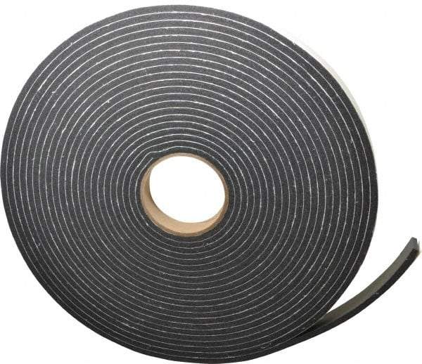 Made in USA - 1/4" Thick x 1" Wide x 45' Long Black Closed Cell PVC Foam Rubber Roll - Stock Length, Adhesive Back, 13 Lb/Cu Ft Density, -20°F to 130°F - A1 Tooling