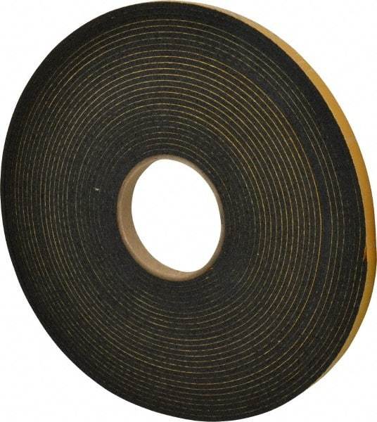 Made in USA - 5/32" Thick x 1/2" Wide x 50' Long Black Open Cell Natural Foam Rubber Roll - Stock Length, Adhesive Back, 24 to 30 Lb/Cu Ft Density, -20°F to 160°F - A1 Tooling