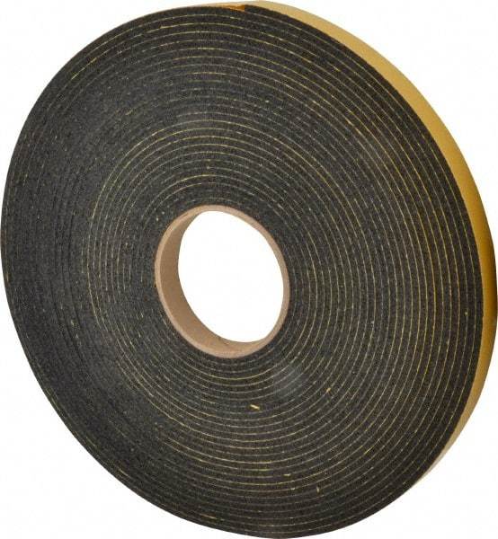 Made in USA - 5/32" Thick x 3/4" Wide x 50' Long Black Open Cell Natural Foam Rubber Roll - Stock Length, Adhesive Back, 24 to 30 Lb/Cu Ft Density, -20°F to 160°F - A1 Tooling