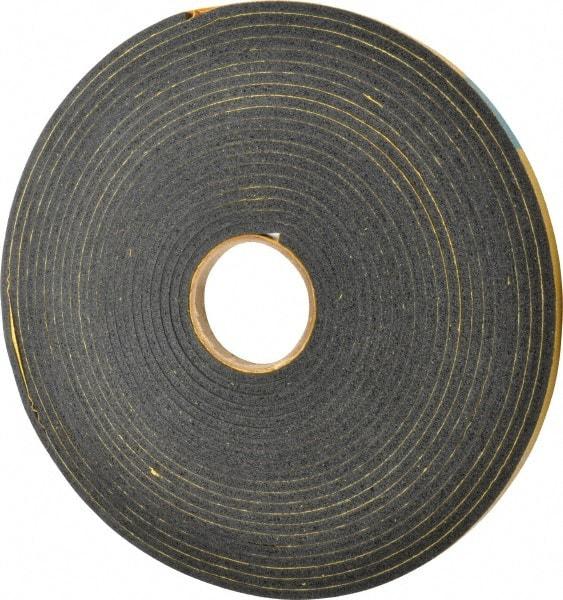 Made in USA - 1/4" Thick x 1/2" Wide x 50' Long Black Open Cell Natural Foam Rubber Roll - Stock Length, Adhesive Back, 24 to 30 Lb/Cu Ft Density, -20°F to 160°F - A1 Tooling