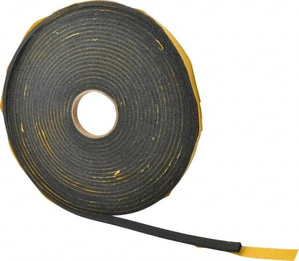 Made in USA - 1/4" Thick x 5/8" Wide x 50' Long Black Open Cell Natural Foam Rubber Roll - Stock Length, Adhesive Back, 24 to 30 Lb/Cu Ft Density, -20°F to 160°F - A1 Tooling