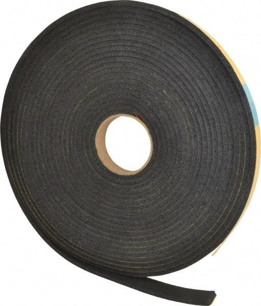 Made in USA - 1/4" Thick x 1" Wide x 50' Long Black Open Cell Natural Foam Rubber Roll - Stock Length, Adhesive Back, 24 to 30 Lb/Cu Ft Density, -20°F to 160°F - A1 Tooling