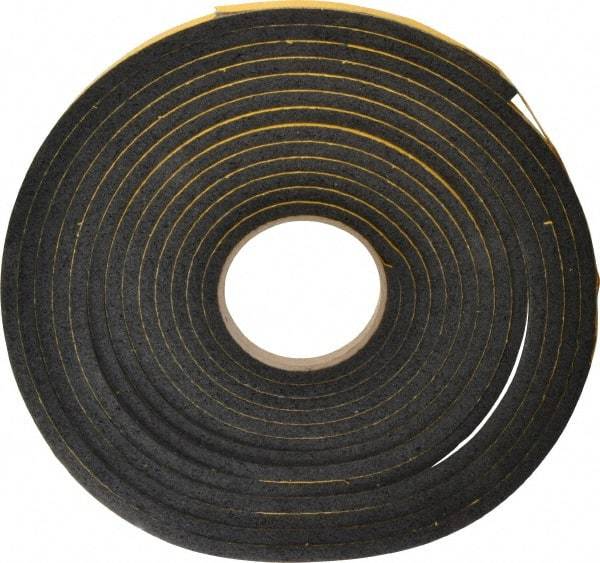 Made in USA - 5/16" Thick x 3/8" Wide x 25' Long Black Open Cell Natural Foam Rubber Roll - Stock Length, Adhesive Back, 24 to 30 Lb/Cu Ft Density, -20°F to 160°F - A1 Tooling