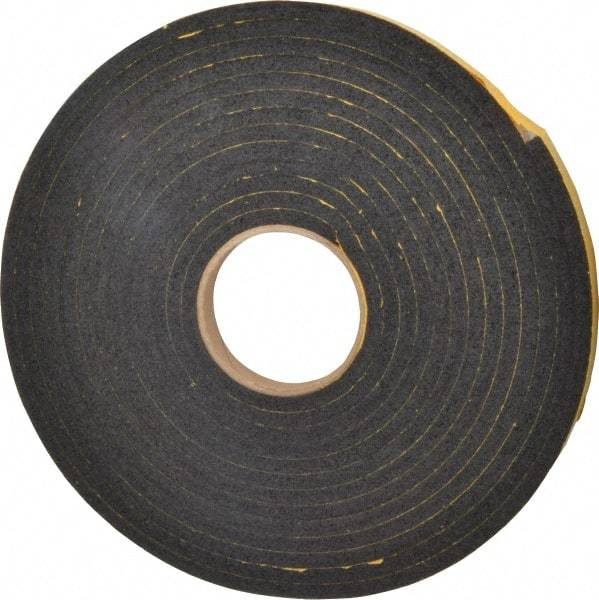 Made in USA - 5/16" Thick x 3/4" Wide x 25' Long Black Open Cell Natural Foam Rubber Roll - Stock Length, Adhesive Back, 24 to 30 Lb/Cu Ft Density, -20°F to 160°F - A1 Tooling