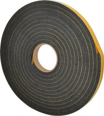 Made in USA - 7/16" Thick x 3/4" Wide x 25' Long Black Open Cell Natural Foam Rubber Roll - Stock Length, Adhesive Back, 24 to 30 Lb/Cu Ft Density, -20°F to 160°F - A1 Tooling