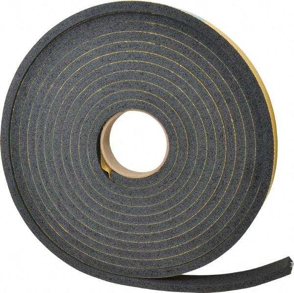 Made in USA - 7/16" Thick x 1" Wide x 25' Long Black Open Cell Natural Foam Rubber Roll - Stock Length, Adhesive Back, 24 to 30 Lb/Cu Ft Density, -20°F to 160°F - A1 Tooling