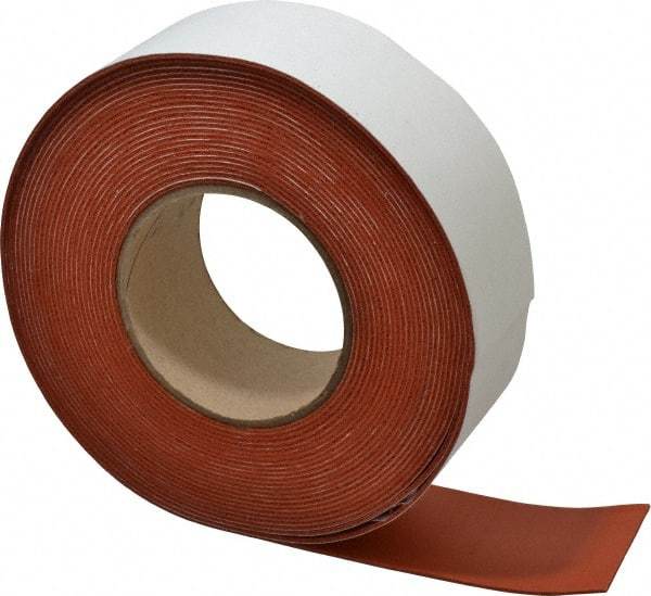 Made in USA - 1/16" Thick x 2" Wide x 30' Long Tan-Orange Closed Cell Silicone Foam Rubber Roll - Stock Length, Adhesive Back, 33 Lb/Cu Ft Density, -100°F to 500°F - A1 Tooling