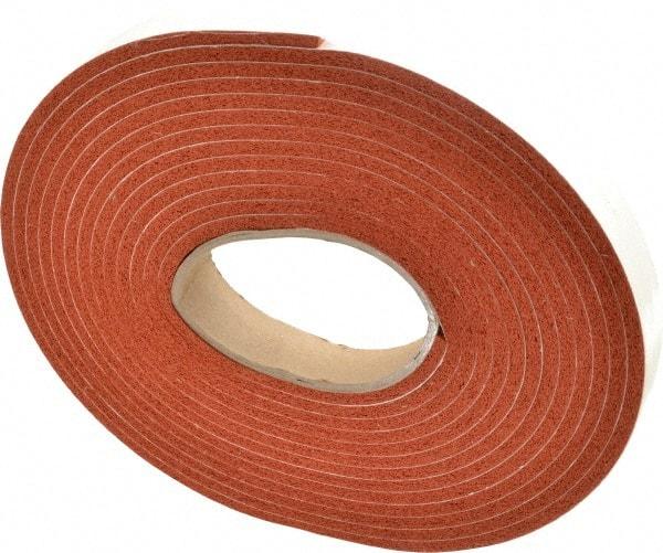 Made in USA - 3/16" Thick x 1" Wide x 20' Long Tan-Orange Closed Cell Silicone Foam Rubber Roll - Stock Length, Adhesive Back, 33 Lb/Cu Ft Density, -100°F to 500°F - A1 Tooling