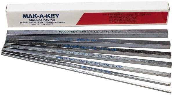 Made in USA - 12" Long, Zinc-Plated "7-11" Machine Key Assortment Key Stock - C1045 Steel - A1 Tooling