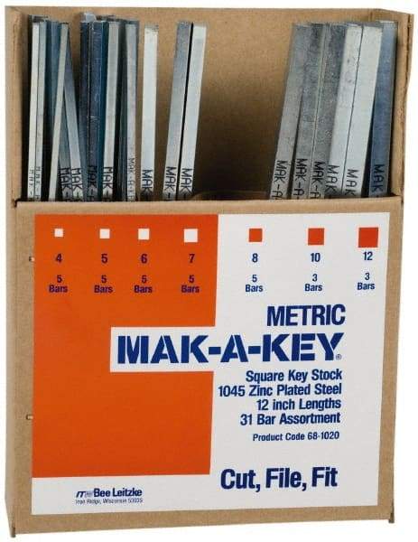 Value Collection - 12" Long, Zinc-Plated Key Stock Assortment - C1045 Steel - A1 Tooling