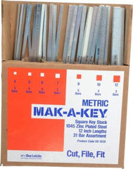 Made in USA - 12" Long, Zinc-Plated Key Stock Assortment - C1045 Steel - A1 Tooling