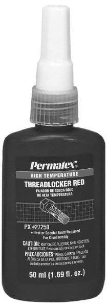 Permatex - 50 mL Bottle, Red, High Strength Liquid Threadlocker - Series 272, 24 hr Full Cure Time, Hand Tool, Heat Removal - A1 Tooling