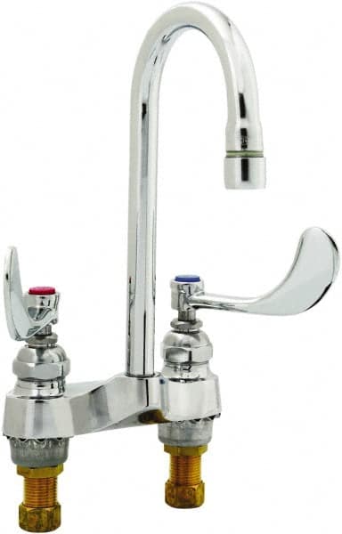 T&S Brass - Faucet Mount, Deck Mount Faucet without Spray - Two Handle, Wrist Blade Handle, Rigid Gooseneck Spout, No Drain - A1 Tooling