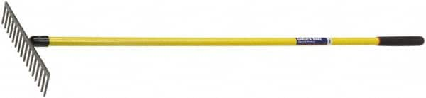 Ability One - Flat Rake with 62" Straight Fiberglass Handle - 16 Tines, 3" Tine Length - A1 Tooling