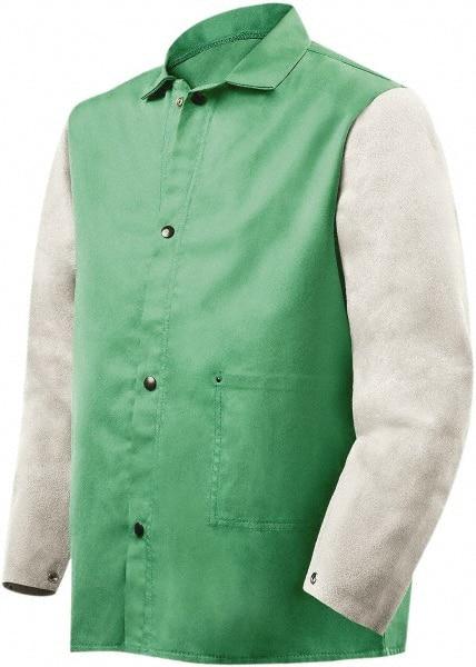 Steiner - Size 2XL Flame Resistant/Retardant Jacket - Green, Gray, Cotton & Leather, Snaps Closure, 56 to 58" Chest - A1 Tooling