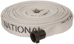 Made in USA - 1-1/2" ID x 1-3/4" OD, 150 Working psi, White Polyester/Rubber Fire Hose, Single Jacket - 1-1/2" NH/NST Ends, 100' Long, -40 to 150°F,450 Burst psi - A1 Tooling