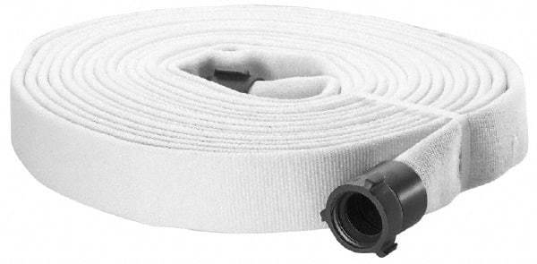 Made in USA - 1-1/2" ID x 1-15/16" OD, 400 Working psi, White Polyester/Rubber Fire Hose, Double Jacket - 1-1/2" NH/NST Ends, 50' Long, -40 to 150°F,1,200 Burst psi - A1 Tooling