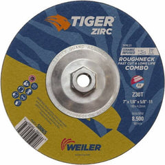 Weiler - 30 Grit, 9" Wheel Diam, Type 27 Depressed Center Wheel - Hard Grade, Zirconia Alumina, T Hardness, 8,500 Max RPM - A1 Tooling