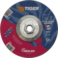 Weiler - 30 Grit, 6" Wheel Diam, Type 27 Depressed Center Wheel - Medium Grade, Aluminum Oxide, S Hardness, 10,200 Max RPM - A1 Tooling