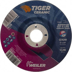 Weiler - 24 Grit, 5" Wheel Diam, 7/8" Arbor Hole, Type 27 Depressed Center Wheel - Medium Grade, Ceramic, R Hardness, 12,200 Max RPM - A1 Tooling