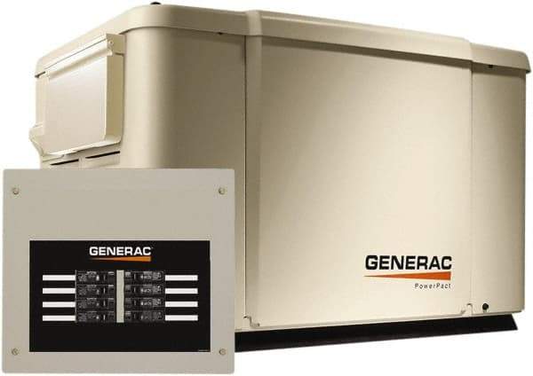 Generac Power - 1 Phase LP & NG Air Cooled Standby Power Generator - 120/240 V, 7.5 (LP) & 6 (NG) kW, OHV, Bisque Aluminum Enclosure, Use 51.6 (LP) & 117 (NG) to Fuel - A1 Tooling