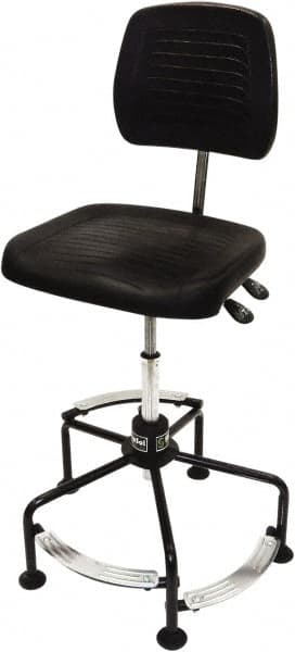 ShopSol - 17 to 35" High Adjustable Height Swivel Stool - 26" Wide x 26-1/2" Deep, Polyurethane Seat, Black - A1 Tooling