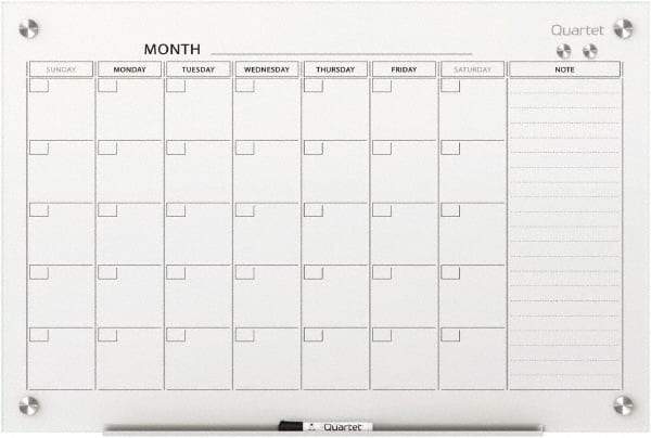 Quartet - 36" High x 48" Wide Magnetic Dry Erase Calendar - Glass, Includes Dry-Erase Marker, Magnet & Mounting Kit - A1 Tooling