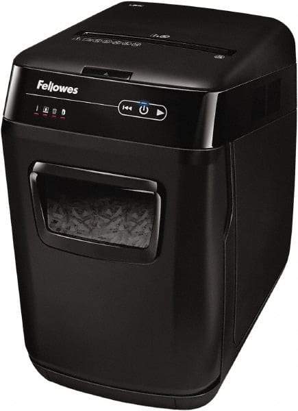 FELLOWES - 5/32 x 1-1/2" Strip, 130 Sheet Automatic, 8 Sheet Manual Sheet Cross Cut Auto Feed Shredder - 20" Long x 13-5/8" Wide x 21-3/8" High, Level 3 Security, 85 Gal Wastebasket - A1 Tooling