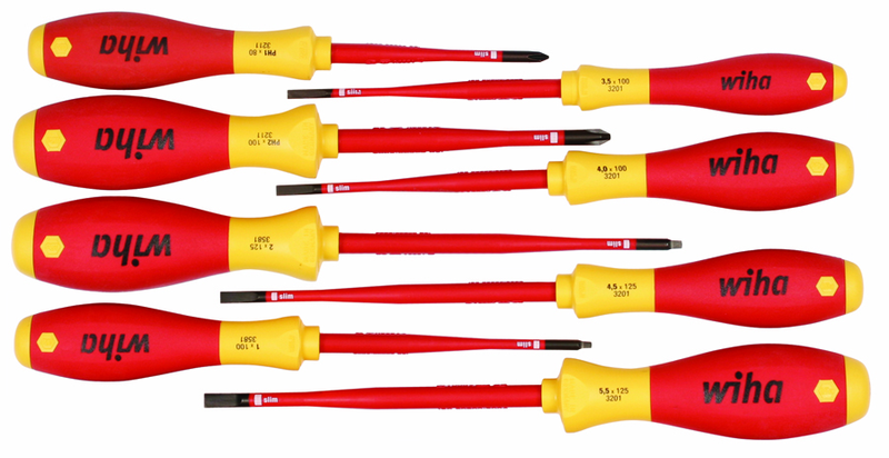 Insulated Slim Integrated Insulation 8 Piece Screwdriver Set Slotted 3.5; 4; 4.5; 5.5; Phillips #1 & 2; Square #1 & 2 - A1 Tooling