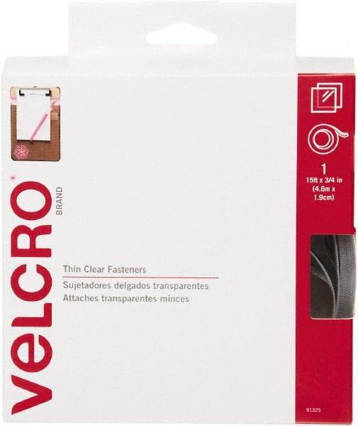 VELCRO Brand - 3/4" Wide x 5 Yd Long Adhesive Backed Hook & Loop Roll - Continuous Roll, Clear - A1 Tooling