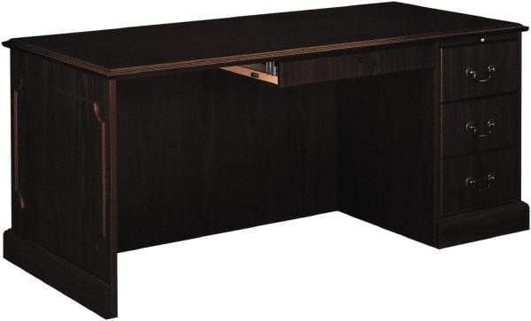 Hon - High Pressure Laminate Left Return Desk with Center Drawer - 66" Wide x 30" Deep x 29-1/2" High, Mahogany - A1 Tooling