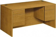 Hon - Woodgrain Laminate Double Pedestal Desk - 60" Wide x 30" Deep x 29-1/2" High, Harvest - A1 Tooling