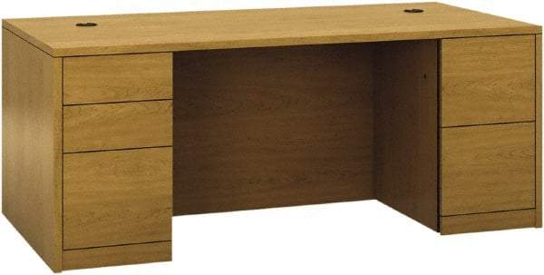 Hon - Woodgrain Laminate Double Pedestal Desk - 72" Wide x 36" Deep x 29-1/2" High, Harvest - A1 Tooling