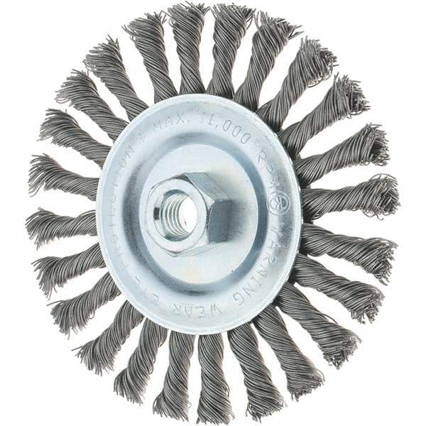 Tru-Maxx - 6" OD, 5/8-11 Arbor Hole, Knotted Steel Wheel Brush - 1/2" Face Width, 1-3/8" Trim Length, 0.02" Filament Diam, 12,500 RPM - A1 Tooling