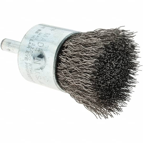 Tru-Maxx - 1" Brush Diam, Crimped, Flared End Brush - 1/4" Diam Steel Shank, 22,000 Max RPM - A1 Tooling