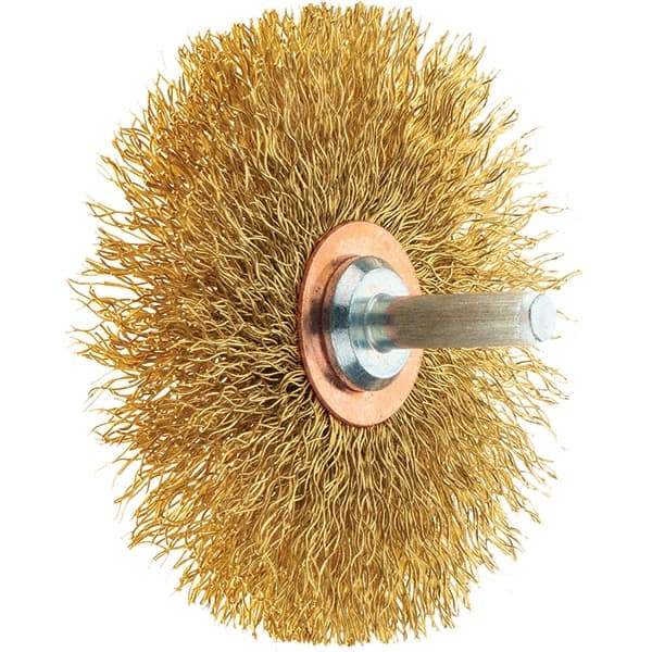 Tru-Maxx - 3" OD, 1/4" Shank Diam, Crimped Brass Wheel Brush - 1/2" Face Width, 1" Trim Length, 0.0118" Filament Diam, 20,000 RPM - A1 Tooling