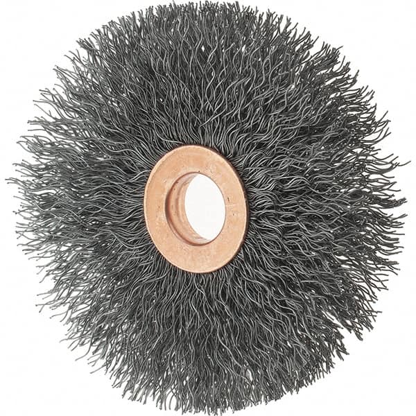 Tru-Maxx - 3" OD, 1/2" Arbor Hole, Crimped Steel Wheel Brush - 5/8" Face Width, 1" Trim Length, 0.0118" Filament Diam, 20,000 RPM - A1 Tooling