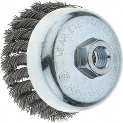 Tru-Maxx - 4" Diam, 5/8-11 Threaded Arbor, Steel Fill Cup Brush - 0.023 Wire Diam, 1-1/4" Trim Length, 10,200 Max RPM - A1 Tooling