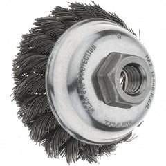 Tru-Maxx - 3-1/2" Diam, 5/8-11 Threaded Arbor, Steel Fill Cup Brush - 0.023 Wire Diam, 7/8" Trim Length, 13,000 Max RPM - A1 Tooling