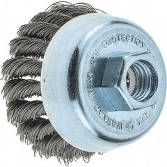 Tru-Maxx - 2-3/4" Diam, 5/8-11 Threaded Arbor, Steel Fill Cup Brush - 0.014 Wire Diam, 1" Trim Length, 14,000 Max RPM - A1 Tooling