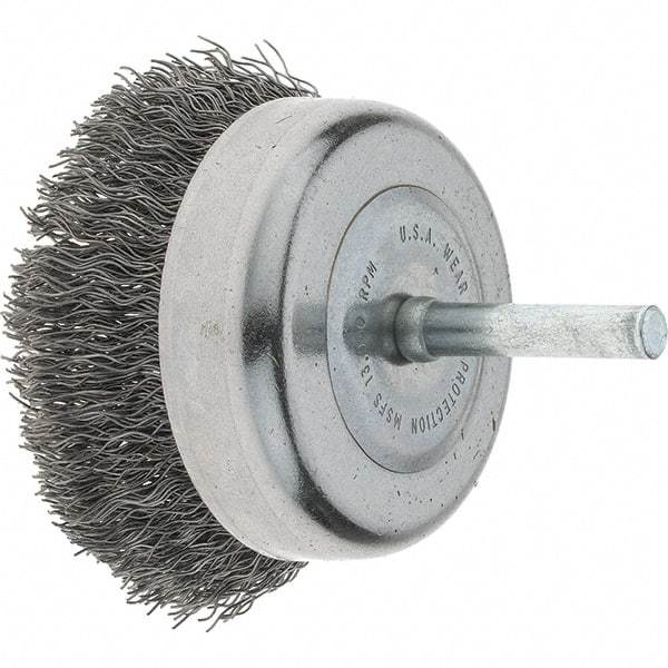 Tru-Maxx - 2-3/4" Diam, 1/4" Shank Diam, Steel Fill Cup Brush - 0.0118 Wire Diam, 7/8" Trim Length, 6,000 Max RPM - A1 Tooling