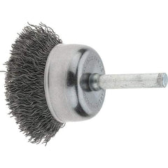 Tru-Maxx - 1-3/4" Diam, 1/4" Shank Diam, Steel Fill Cup Brush - 0.006 Wire Diam, 3/4" Trim Length, 13,000 Max RPM - A1 Tooling