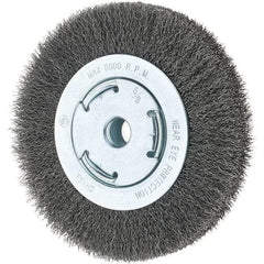 Tru-Maxx - 6" OD, 5/8-11 Arbor Hole, Crimped Steel Wheel Brush - 7/8" Face Width, 1-1/8" Trim Length, 0.014" Filament Diam, 6,000 RPM - A1 Tooling