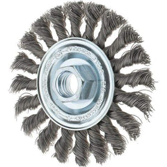 Tru-Maxx - 4" OD, 5/8-11 Arbor Hole, Knotted Steel Wheel Brush - 1/2" Face Width, 7/8" Trim Length, 0.014" Filament Diam, 20,000 RPM - A1 Tooling