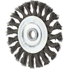 Tru-Maxx - 4" OD, 1/2" Arbor Hole, Knotted Steel Wheel Brush - 5/8" Face Width, 7/8" Trim Length, 0.014" Filament Diam, 20,000 RPM - A1 Tooling