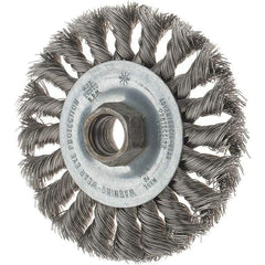 Tru-Maxx - 4" OD, 5/8-11 Arbor Hole, Knotted Stainless Steel Wheel Brush - 1/2" Face Width, 7/8" Trim Length, 0.014" Filament Diam, 20,000 RPM - A1 Tooling