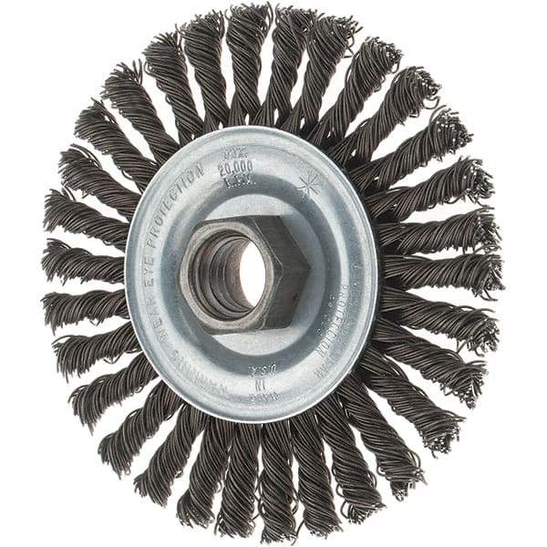 Tru-Maxx - 4" OD, 5/8-11 Arbor Hole, Stringer Bead Steel Wheel Brush - 1/4" Face Width, 7/8" Trim Length, 0.02" Filament Diam, 20,000 RPM - A1 Tooling