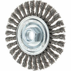 Tru-Maxx - 4" OD, 5/8-11 Arbor Hole, Stringer Bead Stainless Steel Wheel Brush - 1/4" Face Width, 7/8" Trim Length, 0.02" Filament Diam, 20,000 RPM - A1 Tooling