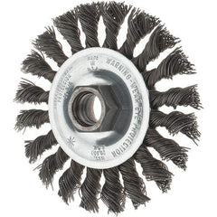 Tru-Maxx - 4" OD, 5/8-11 Arbor Hole, Knotted Steel Wheel Brush - 1/2" Face Width, 7/8" Trim Length, 0.02" Filament Diam, 20,000 RPM - A1 Tooling