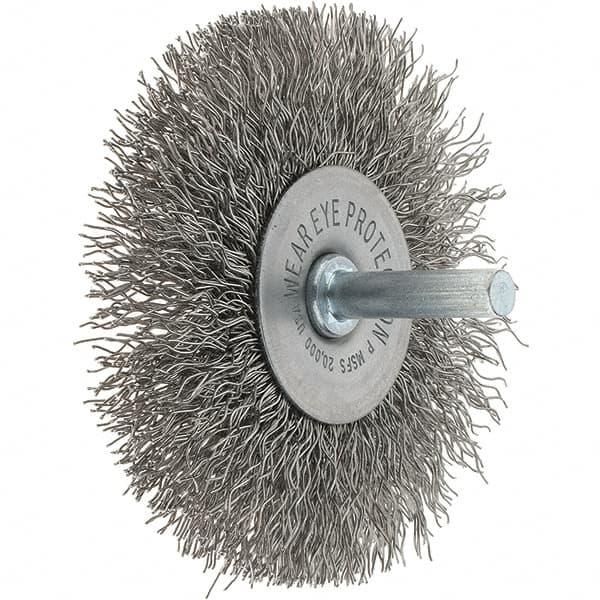 Tru-Maxx - 3" OD, 1/4" Shank Diam, Crimped Stainless Steel Wheel Brush - 1/2" Face Width, 13/16" Trim Length, 0.014" Filament Diam, 20,000 RPM - A1 Tooling